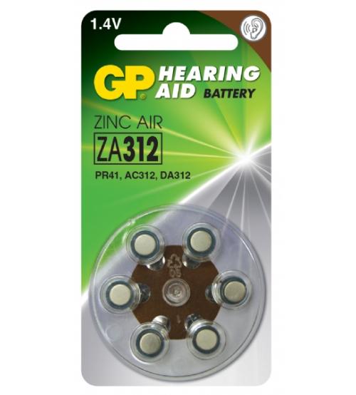 GP Batteries GPZA312-D6 1.4V Zinc Air Hearing Aid Batteries Carded 6